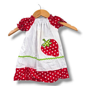 StelllyBelly Vintage Baby Girl Strawberry Polka Dot Ruffle A Line Dress Size 12M